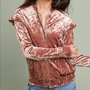 Anthropologie Sabina Musayev Pink Blushed Velvet Bomber Jacket size S